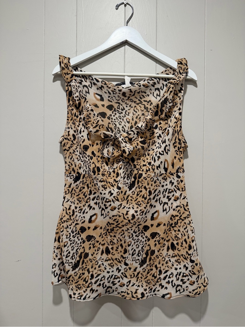 Leopard Print Tie-Front Sleeveless Top - Beige